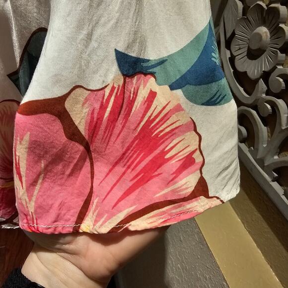 Farm Rio XL Boho Floral Blouse Top Statement Summer Resort Vacay Hibiscus Beach - Picture 8 of 9